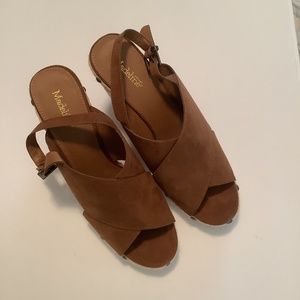 Stuart Madeline All Man Made Materials Faux Suede Wedge Sandals Tan Size 11 NWOT